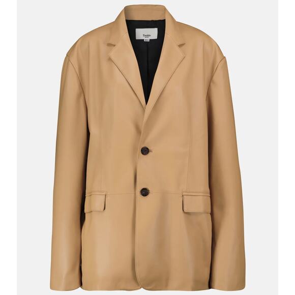 NWT The Frankie Shop Faux Leather Olympia Blazer Butter Tan Medium Large Loose - Picture 3 of 10